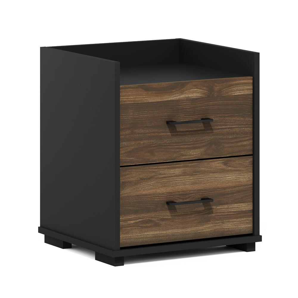 Furinno Tidur Modern Bedroom Bedside Tables Handle 2-Drawer Chest Nightstand, Columbia Walnut/Black. Picture 1