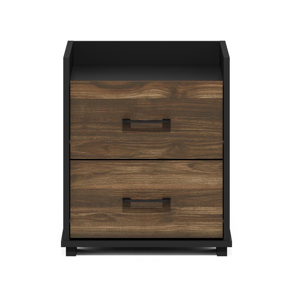 Furinno Tidur Modern Bedroom Bedside Tables Handle 2-Drawer Chest Nightstand, Columbia Walnut/Black. Picture 3
