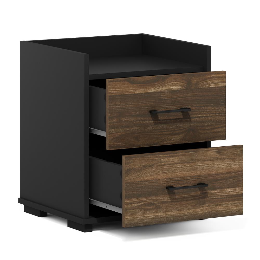 Furinno Tidur Modern Bedroom Bedside Tables Handle 2-Drawer Chest Nightstand, Columbia Walnut/Black. Picture 4