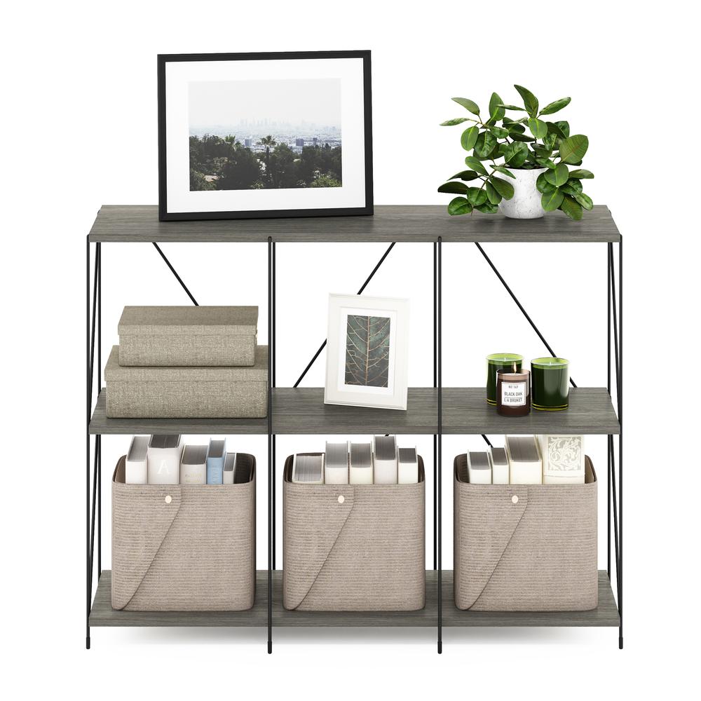 Furinno Besi 3 x 2 Industrial Multipurpose Shelf Display Rack with Metal Frame, Finn Oak. Picture 5