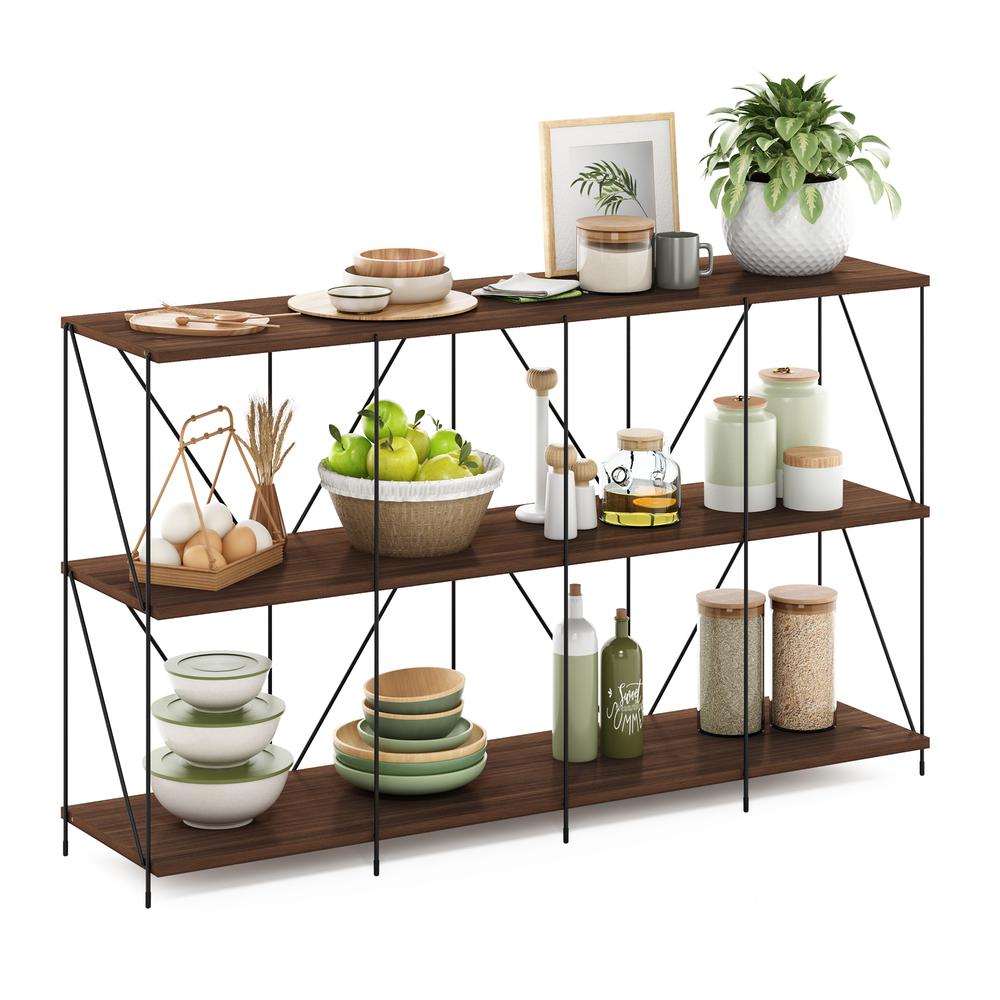 Furinno Besi 4 x 2 Industrial Multipurpose Shelf Display Rack with Metal Frame, Walnut Cove. Picture 4