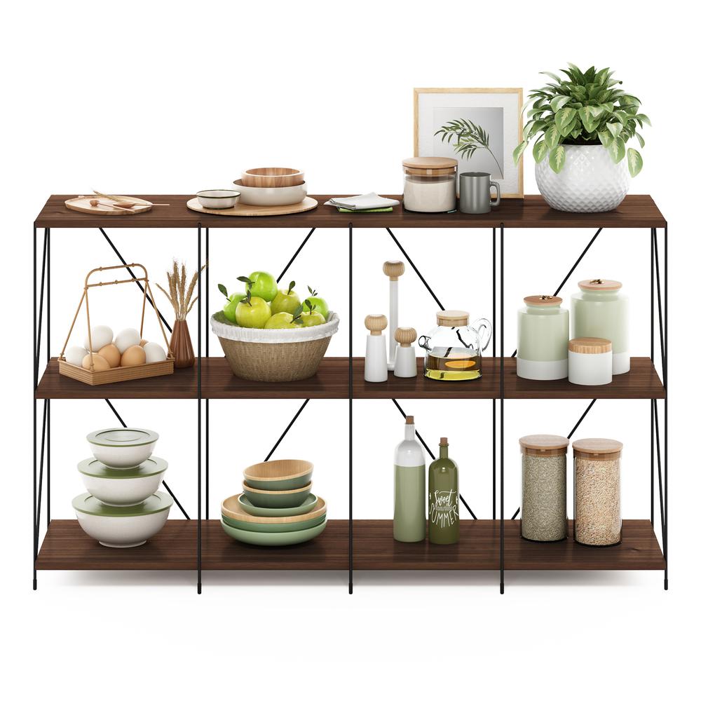 Furinno Besi 4 x 2 Industrial Multipurpose Shelf Display Rack with Metal Frame, Walnut Cove. Picture 5