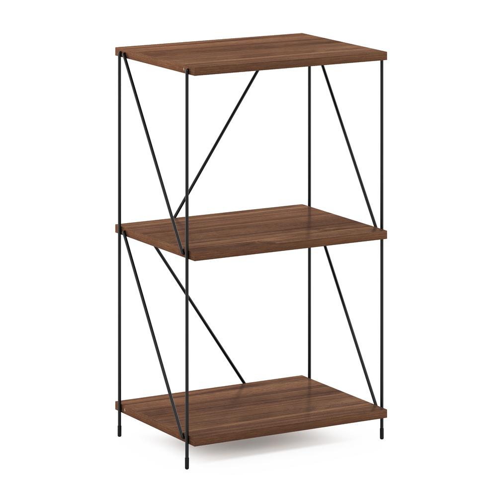 Furinno Besi 3-Tier Industrial Multipurpose Shelf Display Rack with Metal Frame, Walnut Cove. Picture 1