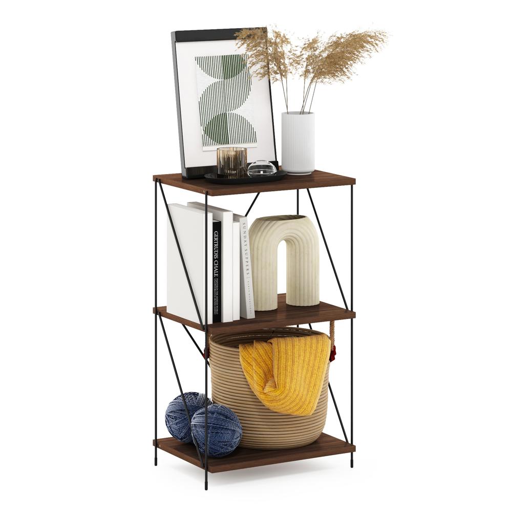 Furinno Besi 3-Tier Industrial Multipurpose Shelf Display Rack with Metal Frame, Walnut Cove. Picture 4