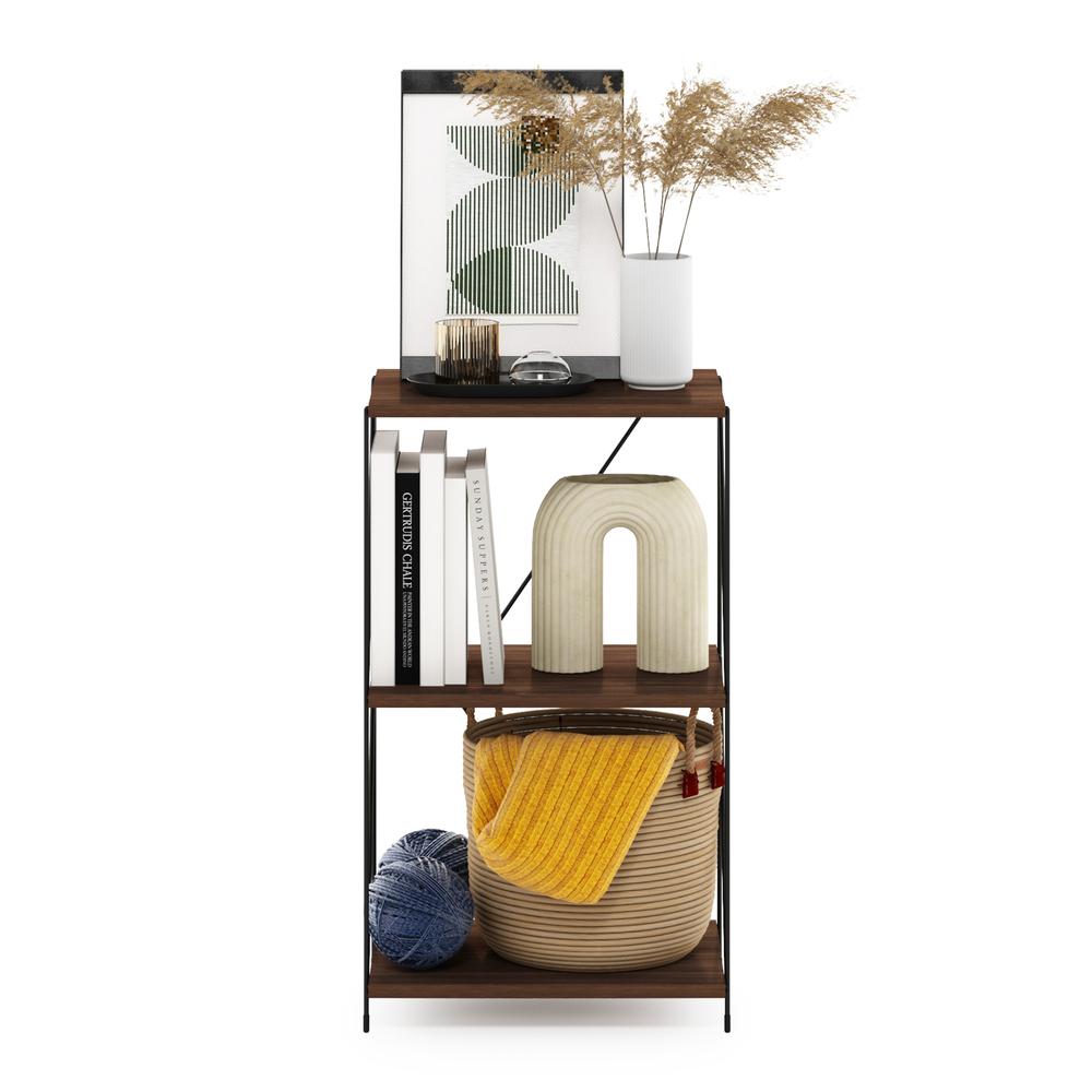 Furinno Besi 3-Tier Industrial Multipurpose Shelf Display Rack with Metal Frame, Walnut Cove. Picture 5
