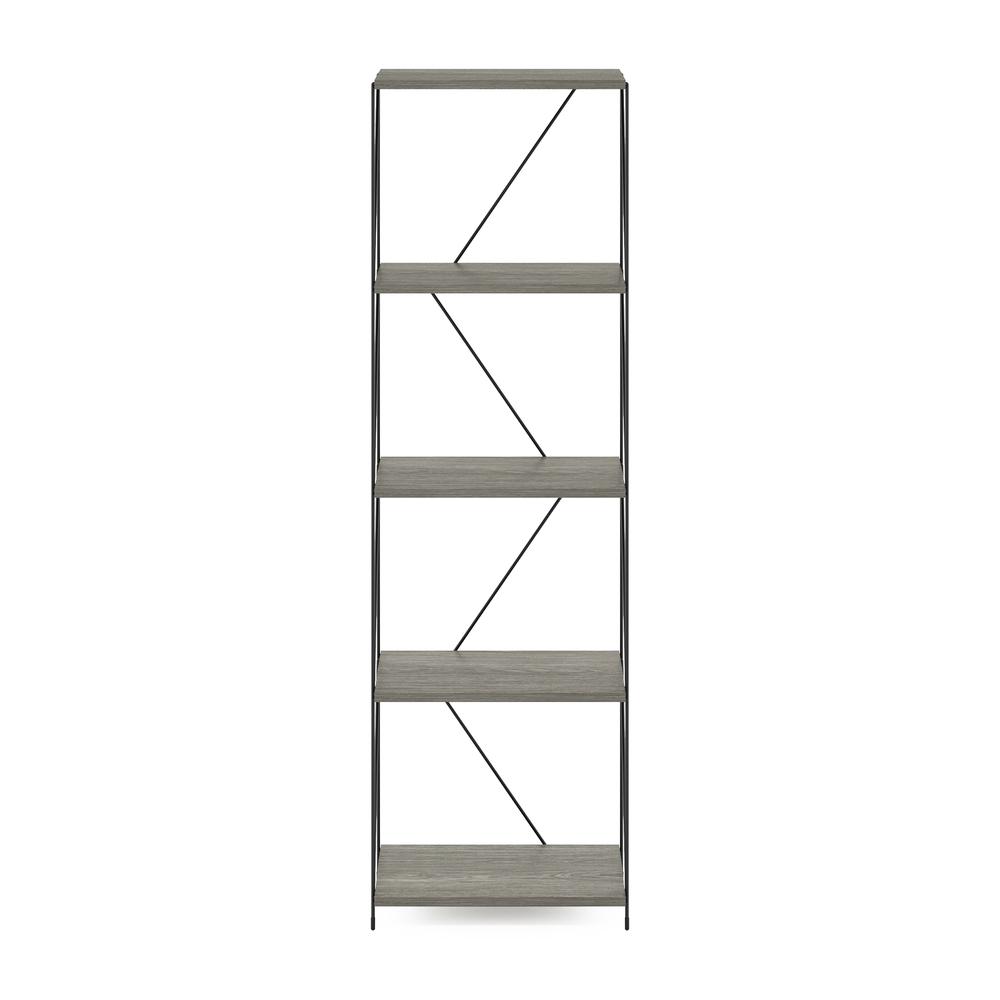 Furinno Besi 5-Tier Industrial Multipurpose Shelf Display Rack with Metal Frame, Narrow, Finn Oak. Picture 3