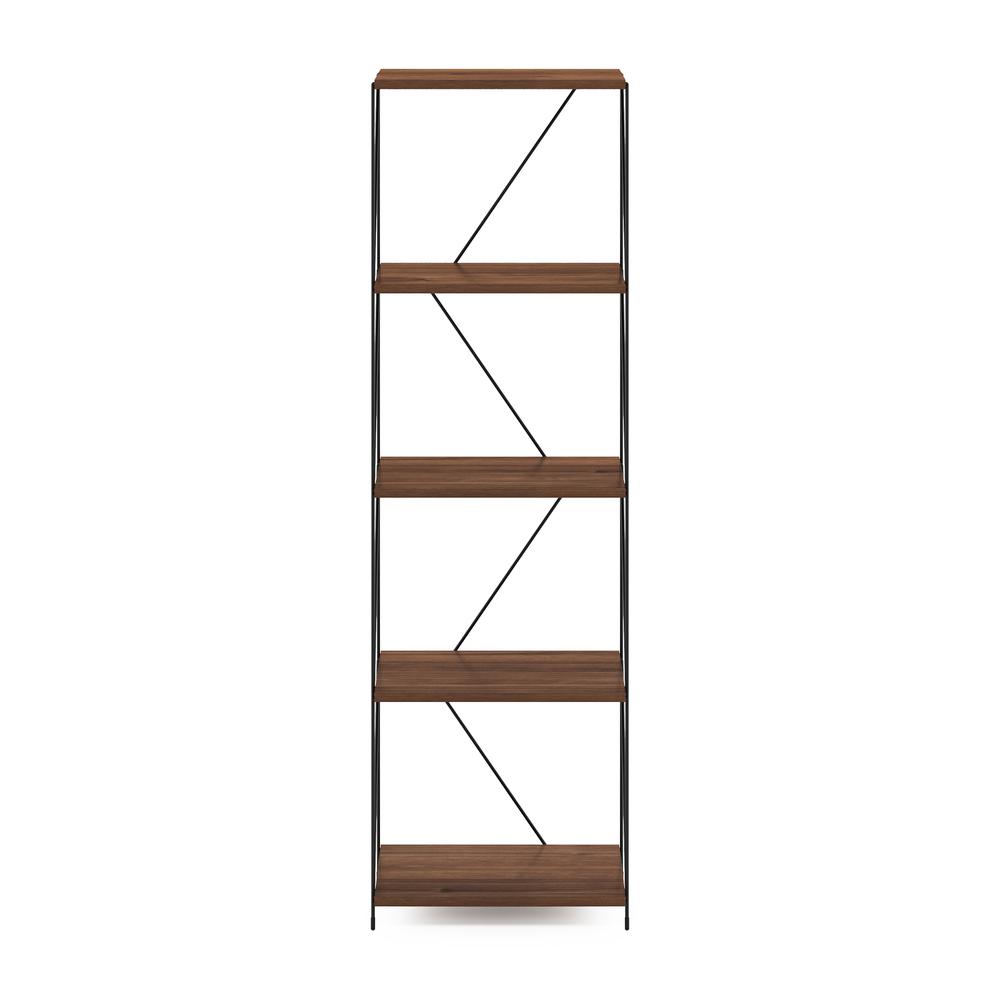 Furinno Besi 5-Tier Industrial Multipurpose Shelf Display Rack with Metal Frame, Narrow, Walnut Cove. Picture 3