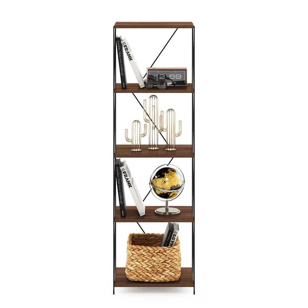 Furinno Besi 5-Tier Industrial Multipurpose Shelf Display Rack with Metal Frame, Narrow, Walnut Cove. Picture 5