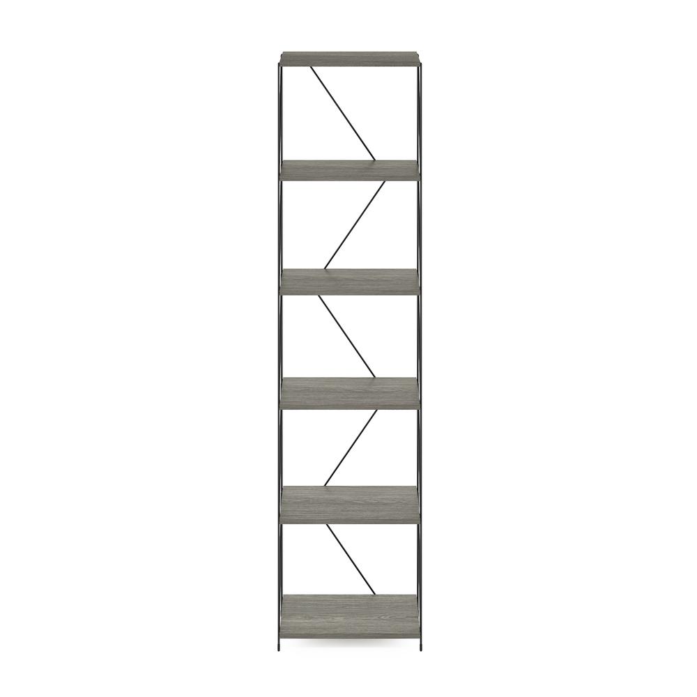 Furinno Besi 6-Tier Industrial Multipurpose Shelf Display Rack with Metal Frame, Narrow, Finn Oak. Picture 3