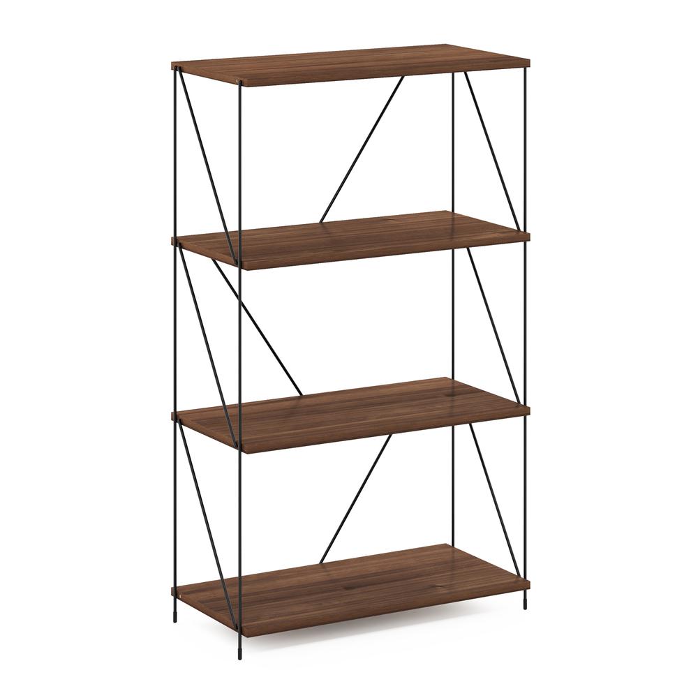 Furinno Besi 4-Tier Industrial Multipurpose Shelf Display Rack with Metal Frame, Walnut Cove. Picture 1