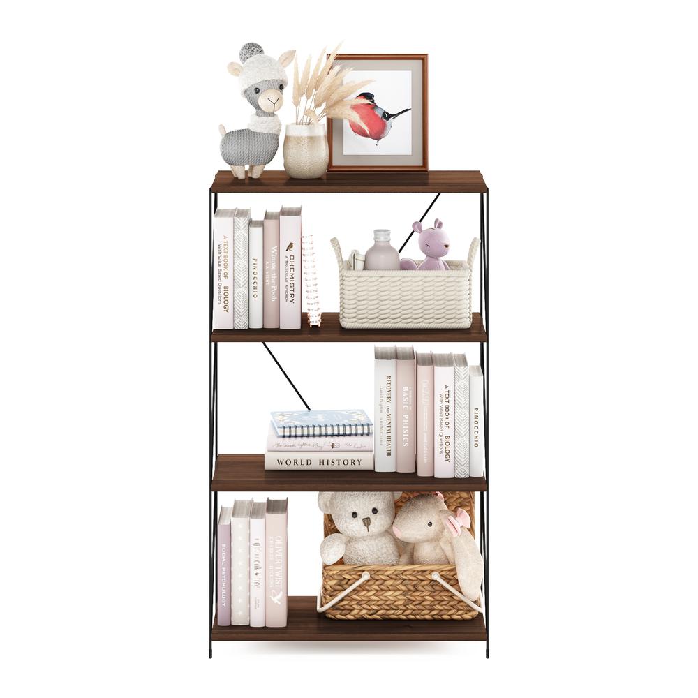 Furinno Besi 4-Tier Industrial Multipurpose Shelf Display Rack with Metal Frame, Walnut Cove. Picture 5