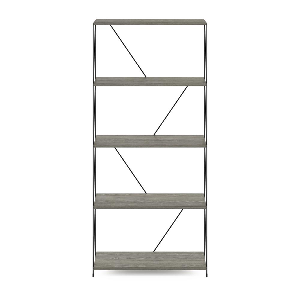 Furinno Besi 5-Tier Industrial Multipurpose Shelf Display Rack with Metal Frame, Wide, Finn Oak. Picture 3