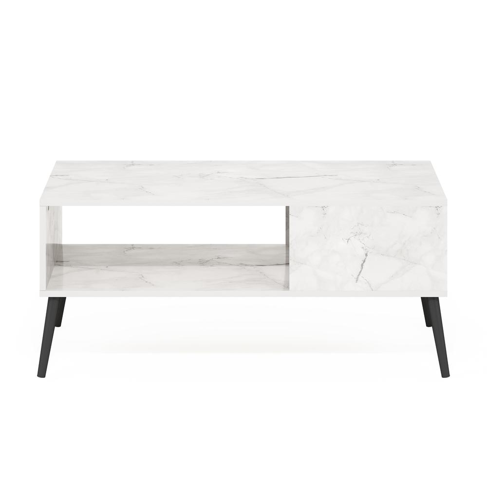 Furinno Claude Mid Century Style Coffee Table with Wood Legs, Marble White. Picture 3