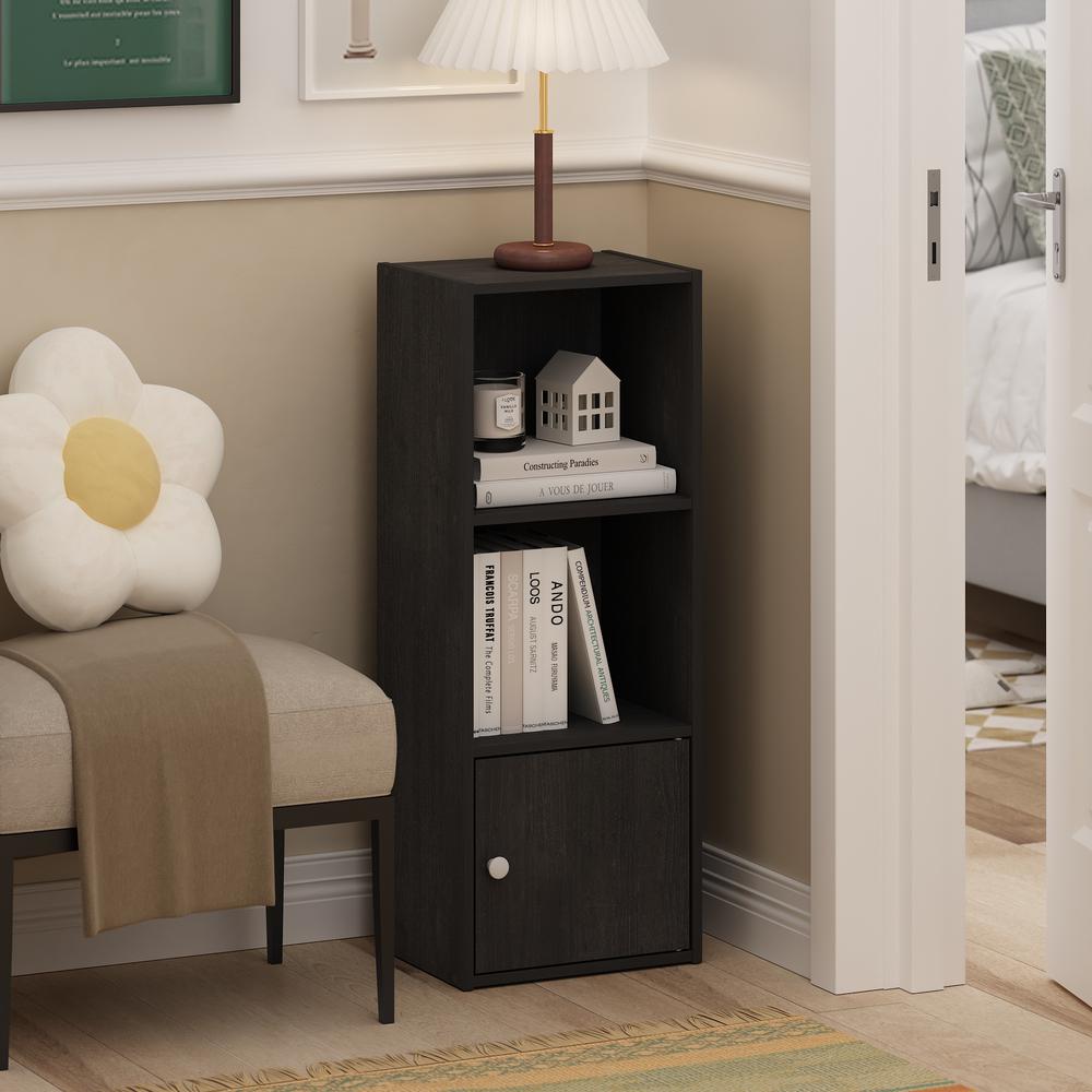 Furinno Luder 3-Tier Shelf Bookcase with 1 Door Storage Cabinet, Blackwood. Picture 7
