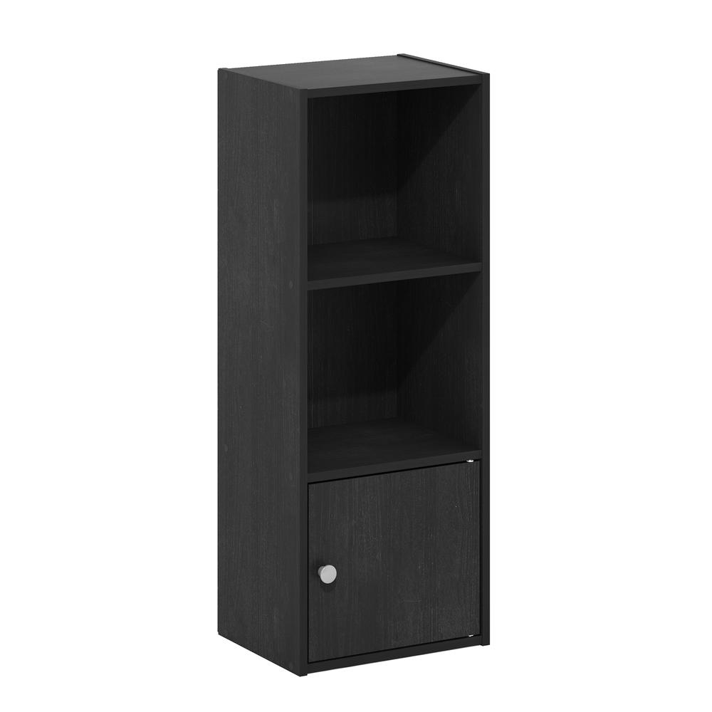 Furinno Luder 3-Tier Shelf Bookcase with 1 Door Storage Cabinet, Blackwood. Picture 1