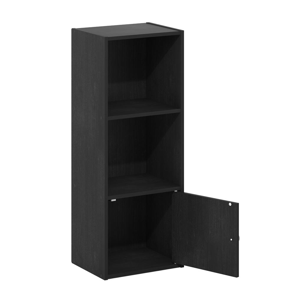Furinno Luder 3-Tier Shelf Bookcase with 1 Door Storage Cabinet, Blackwood. Picture 4