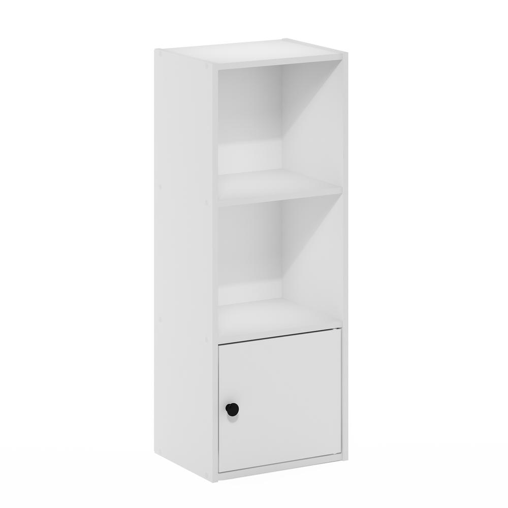 Furinno Luder 3-Tier Shelf Bookcase with 1 Door Storage Cabinet, White. Picture 1