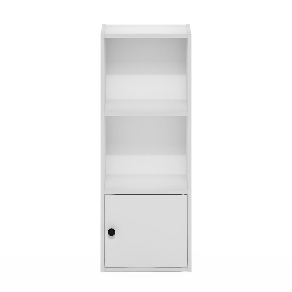 Furinno Luder 3-Tier Shelf Bookcase with 1 Door Storage Cabinet, White. Picture 3