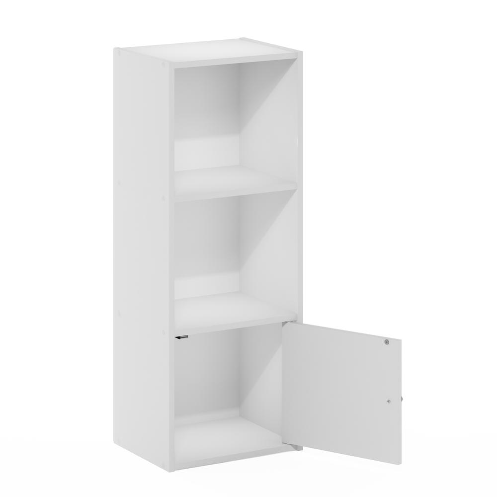 Furinno Luder 3-Tier Shelf Bookcase with 1 Door Storage Cabinet, White. Picture 4