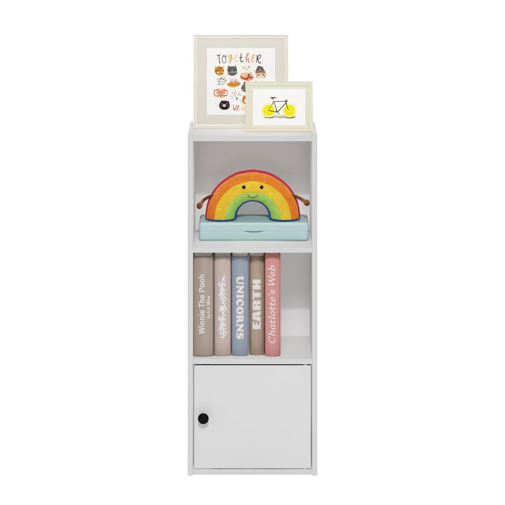 Furinno Luder 3-Tier Shelf Bookcase with 1 Door Storage Cabinet, White. Picture 5
