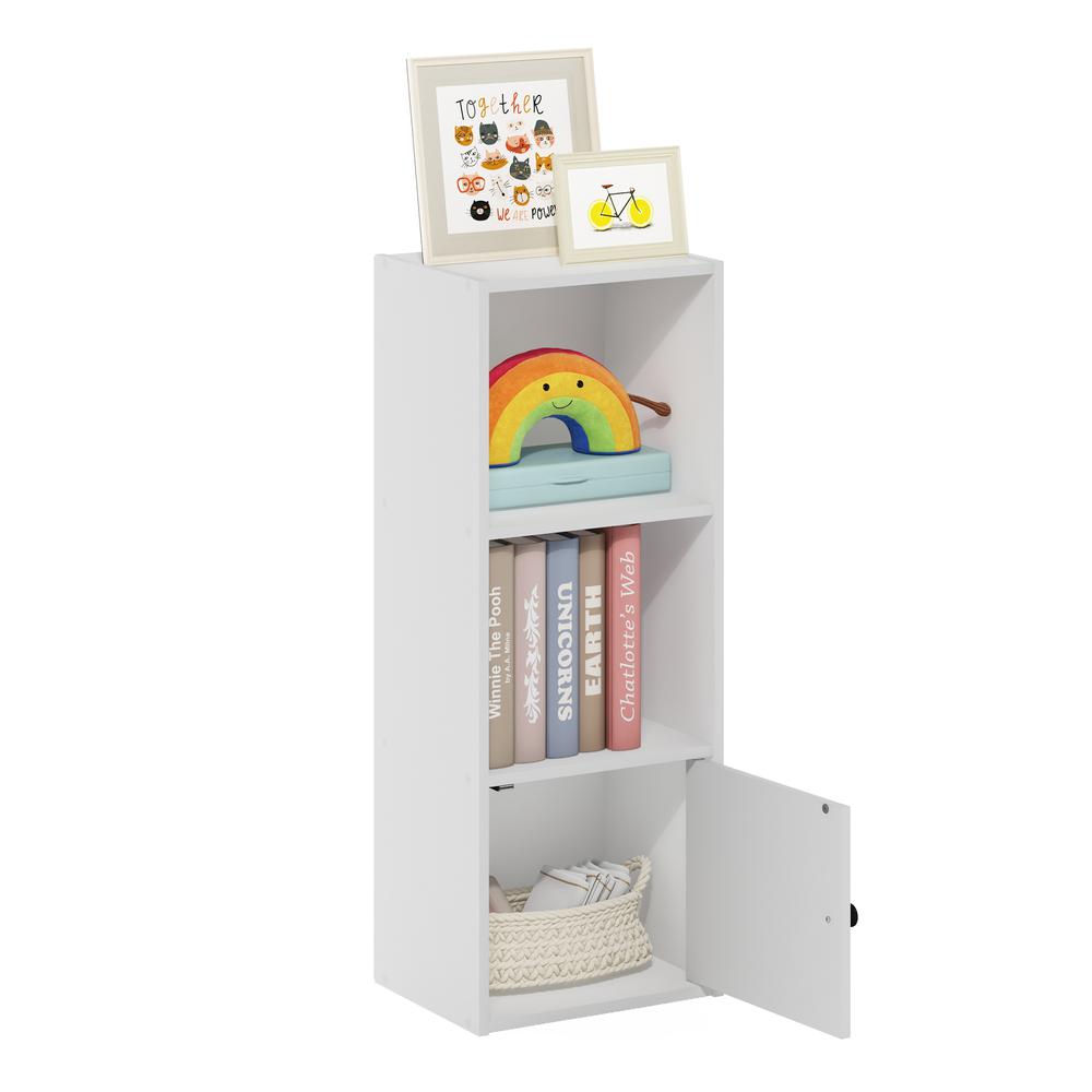 Furinno Luder 3-Tier Shelf Bookcase with 1 Door Storage Cabinet, White. Picture 6