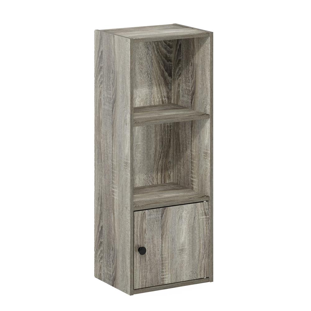 Furinno Luder 3-Tier Shelf Bookcase with 1 Door Storage Cabinet, French Oak. Picture 1