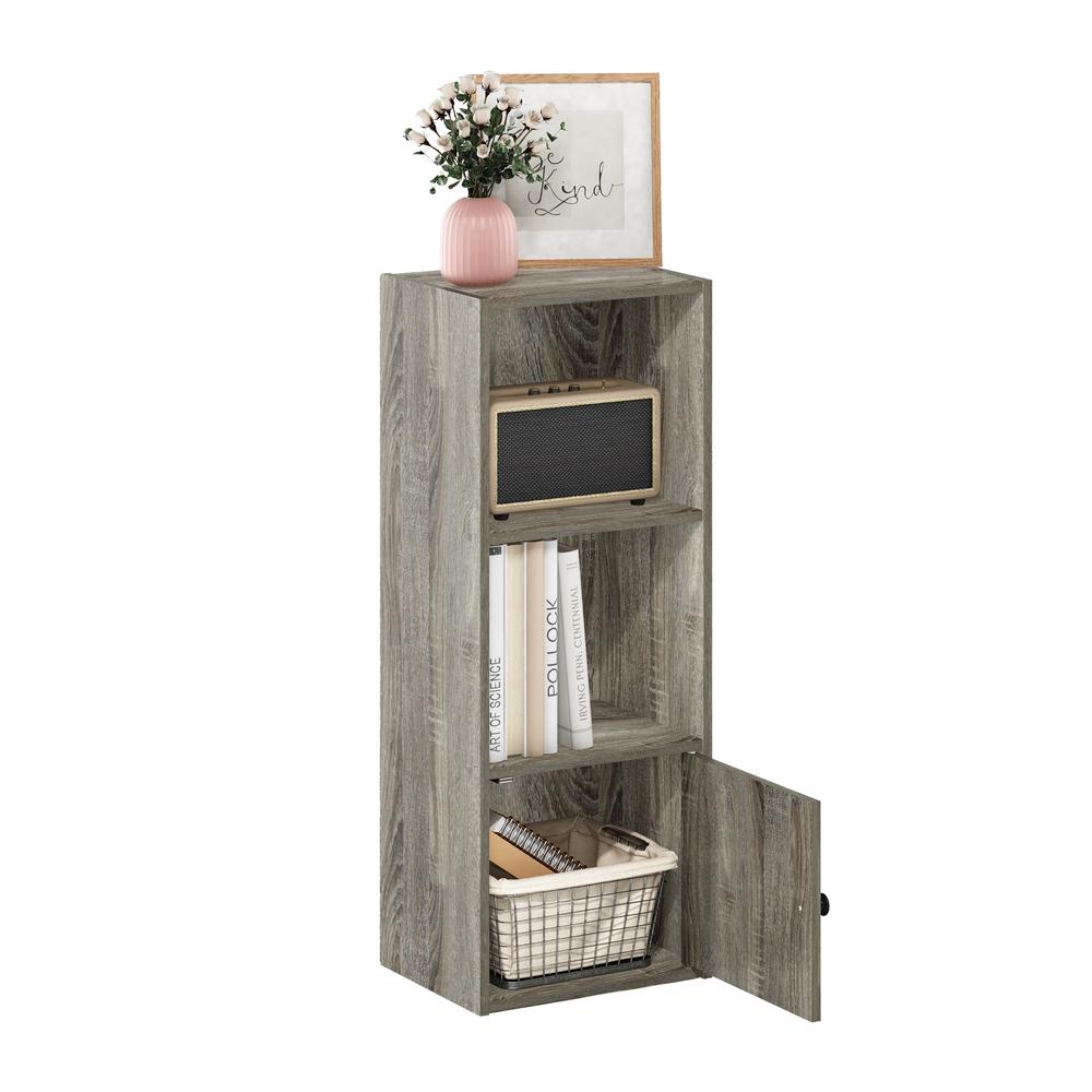 Furinno Luder 3-Tier Shelf Bookcase with 1 Door Storage Cabinet, French Oak. Picture 6