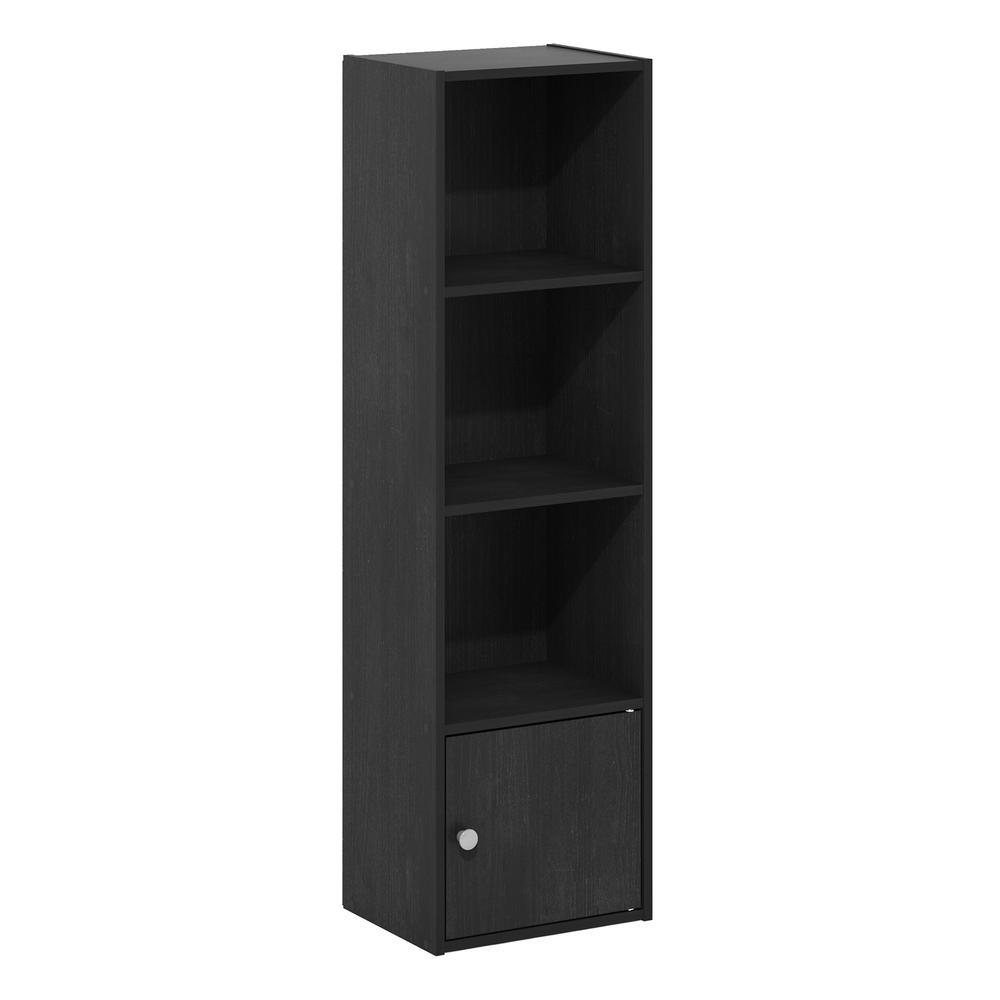 Furinno Luder 4-Tier Shelf Bookcase with 1 Door Storage Cabinet, Blackwood. Picture 1