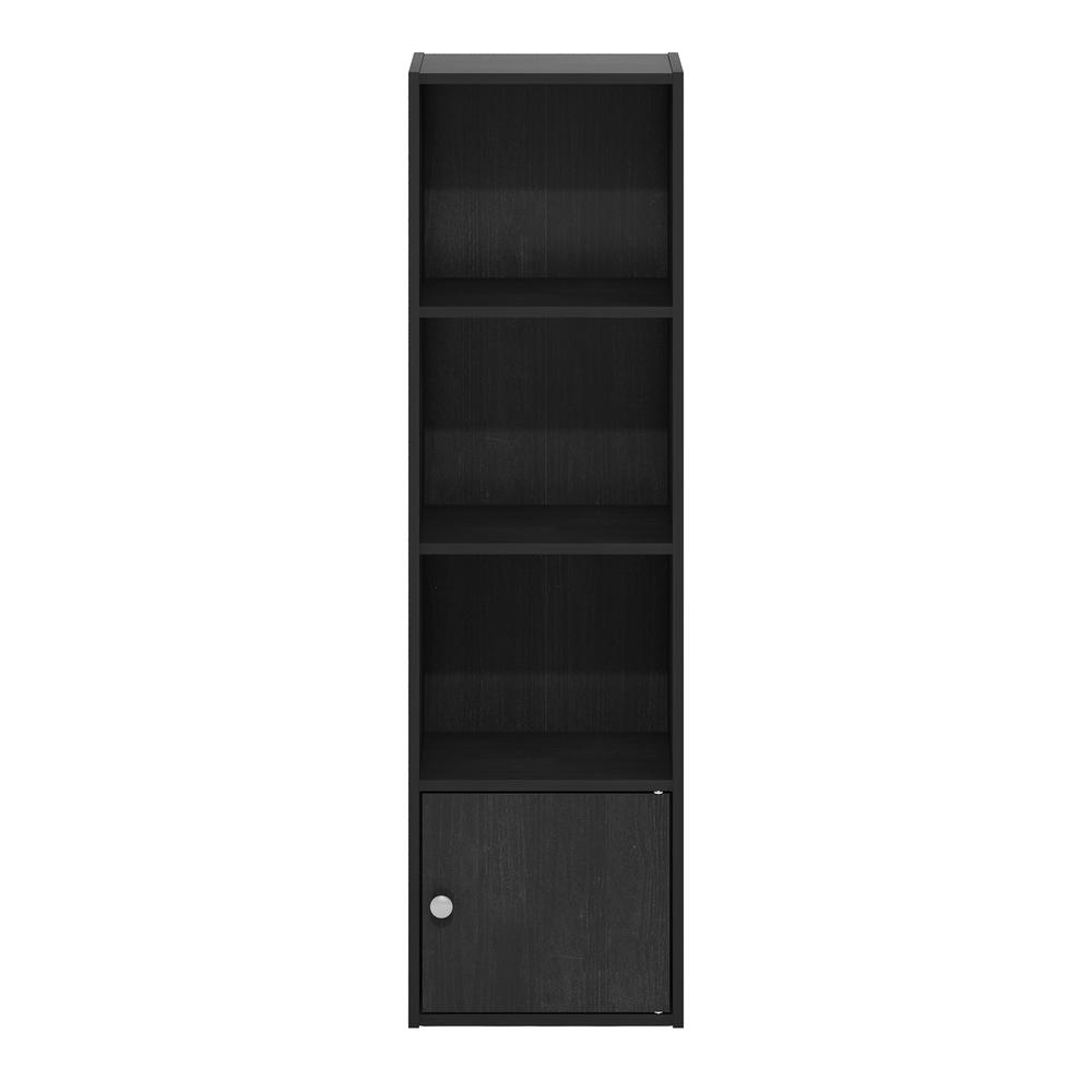 Furinno Luder 4-Tier Shelf Bookcase with 1 Door Storage Cabinet, Blackwood. Picture 3