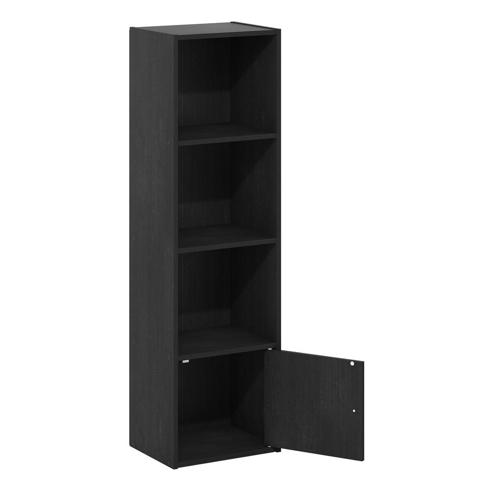 Furinno Luder 4-Tier Shelf Bookcase with 1 Door Storage Cabinet, Blackwood. Picture 4