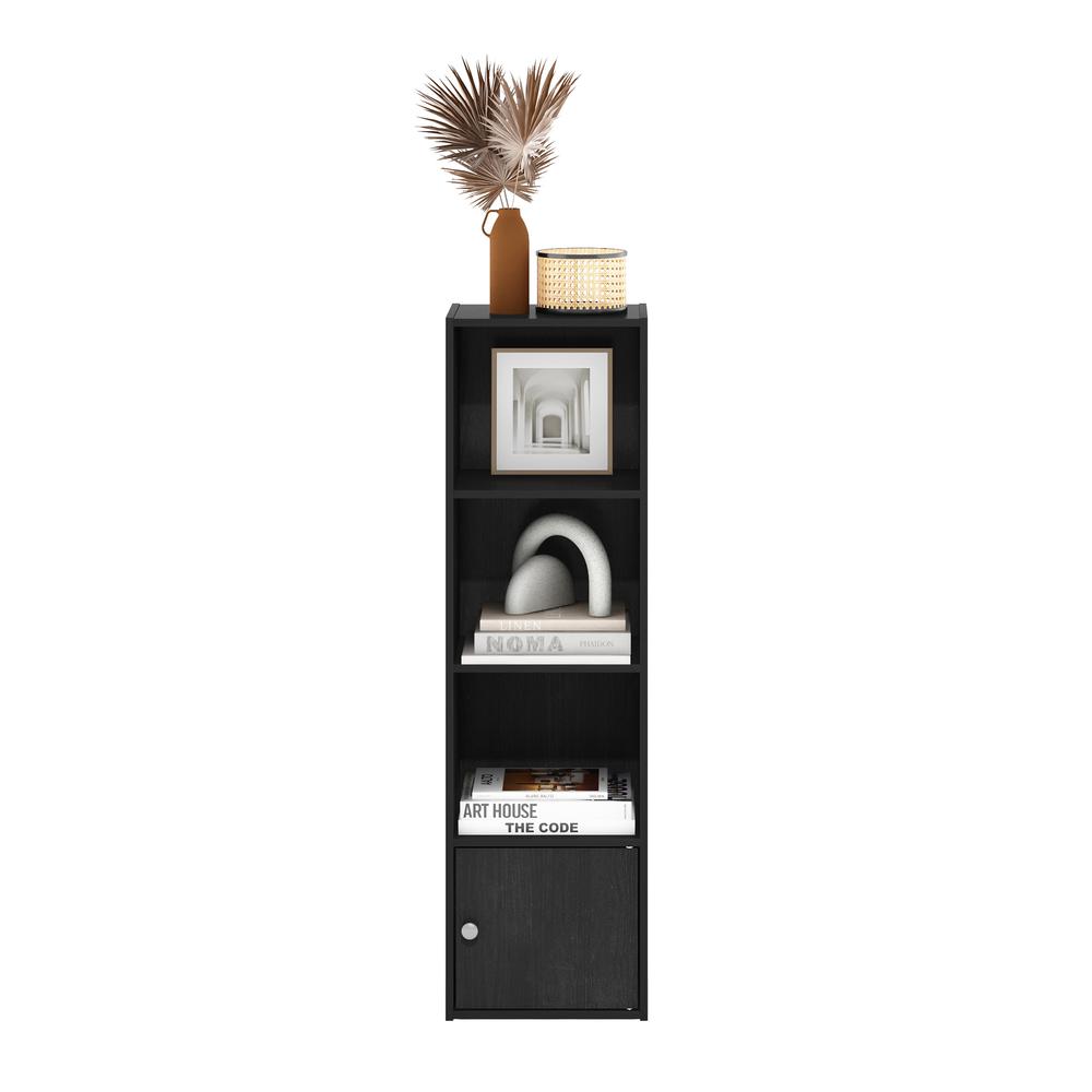 Furinno Luder 4-Tier Shelf Bookcase with 1 Door Storage Cabinet, Blackwood. Picture 5