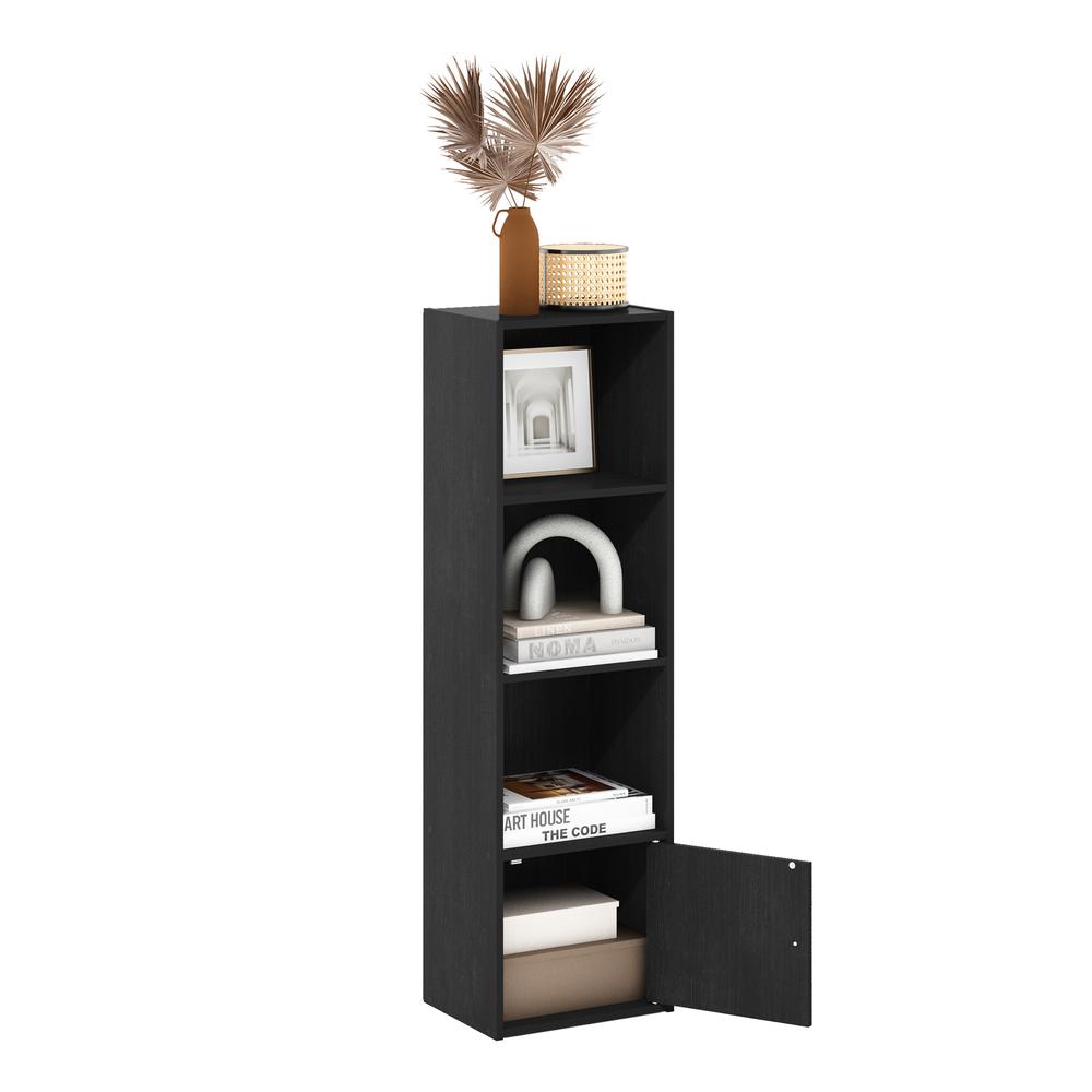 Furinno Luder 4-Tier Shelf Bookcase with 1 Door Storage Cabinet, Blackwood. Picture 6