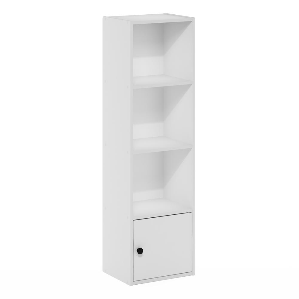 Furinno Luder 4-Tier Shelf Bookcase with 1 Door Storage Cabinet, White. Picture 1