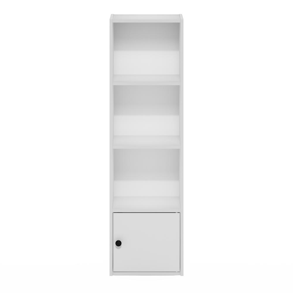 Furinno Luder 4-Tier Shelf Bookcase with 1 Door Storage Cabinet, White. Picture 3
