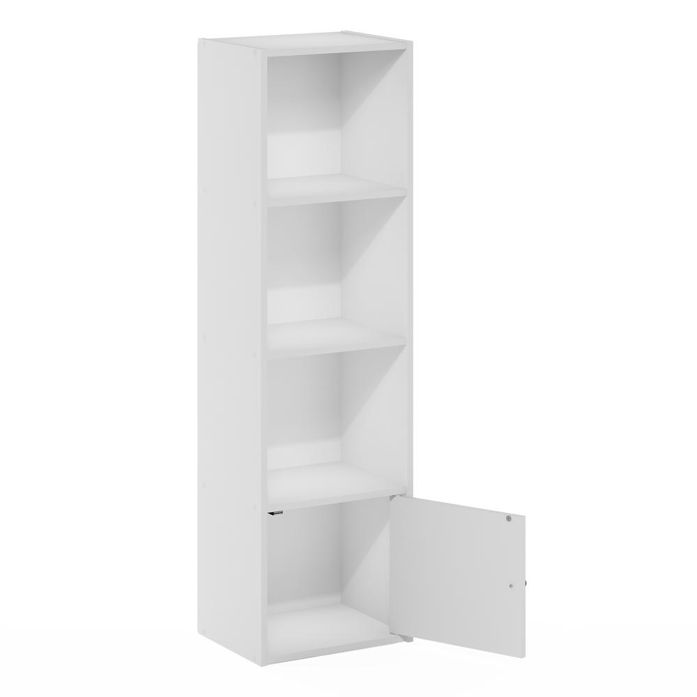 Furinno Luder 4-Tier Shelf Bookcase with 1 Door Storage Cabinet, White. Picture 4