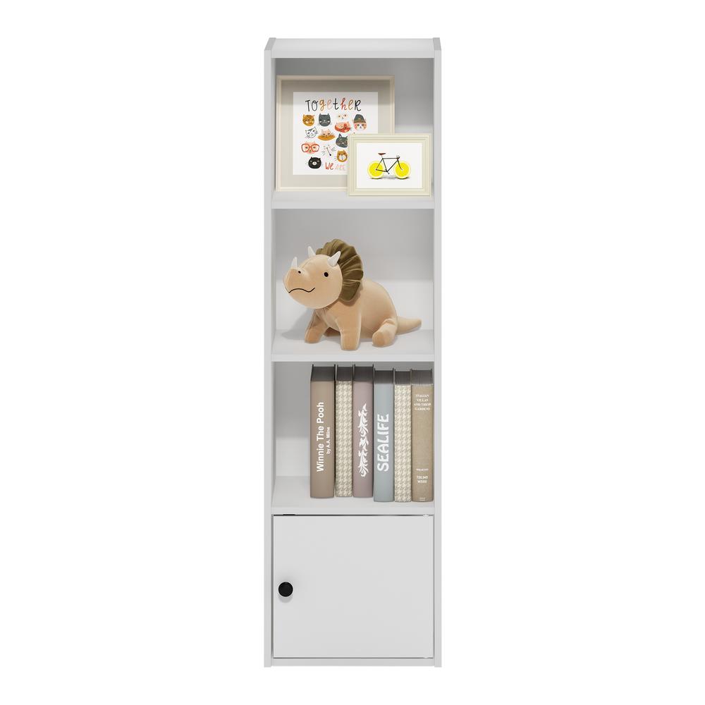Furinno Luder 4-Tier Shelf Bookcase with 1 Door Storage Cabinet, White. Picture 5