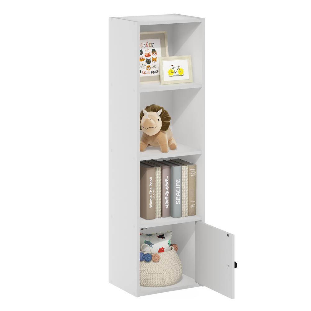 Furinno Luder 4-Tier Shelf Bookcase with 1 Door Storage Cabinet, White. Picture 6