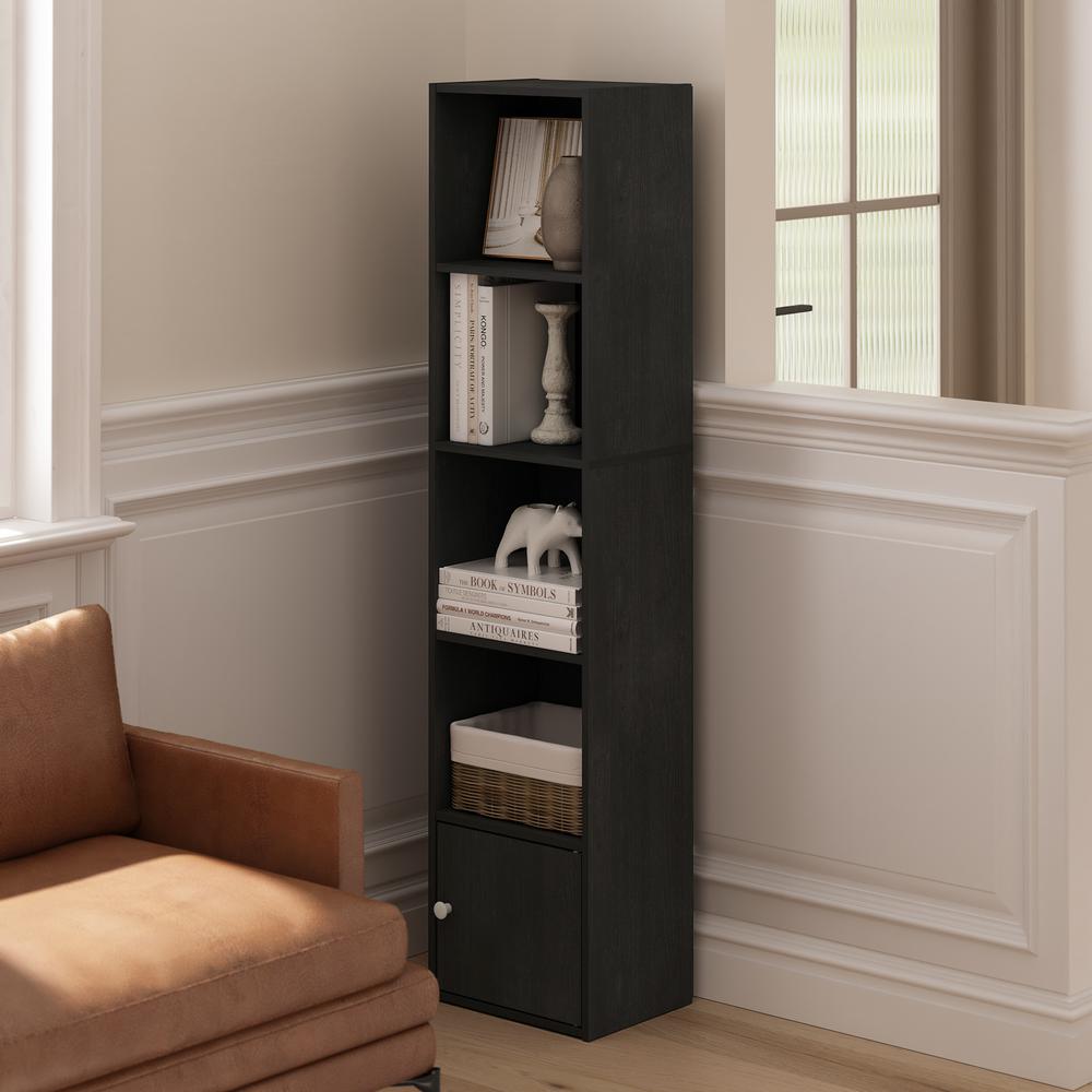 Furinno Luder 5-Tier Shelf Bookcase with 1 Door Storage Cabinet, Blackwood. Picture 7