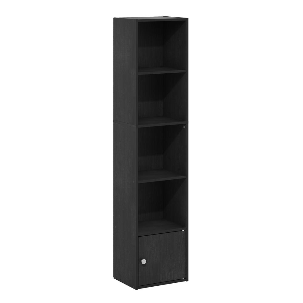 Furinno Luder 5-Tier Shelf Bookcase with 1 Door Storage Cabinet, Blackwood. Picture 1