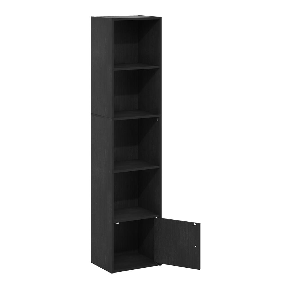 Furinno Luder 5-Tier Shelf Bookcase with 1 Door Storage Cabinet, Blackwood. Picture 4