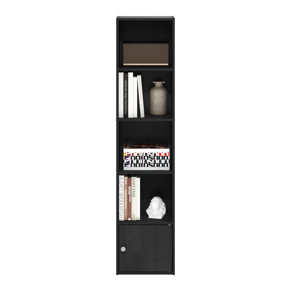 Furinno Luder 5-Tier Shelf Bookcase with 1 Door Storage Cabinet, Blackwood. Picture 5