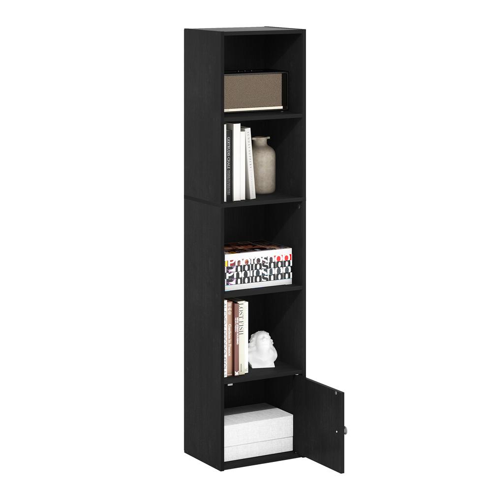 Furinno Luder 5-Tier Shelf Bookcase with 1 Door Storage Cabinet, Blackwood. Picture 6