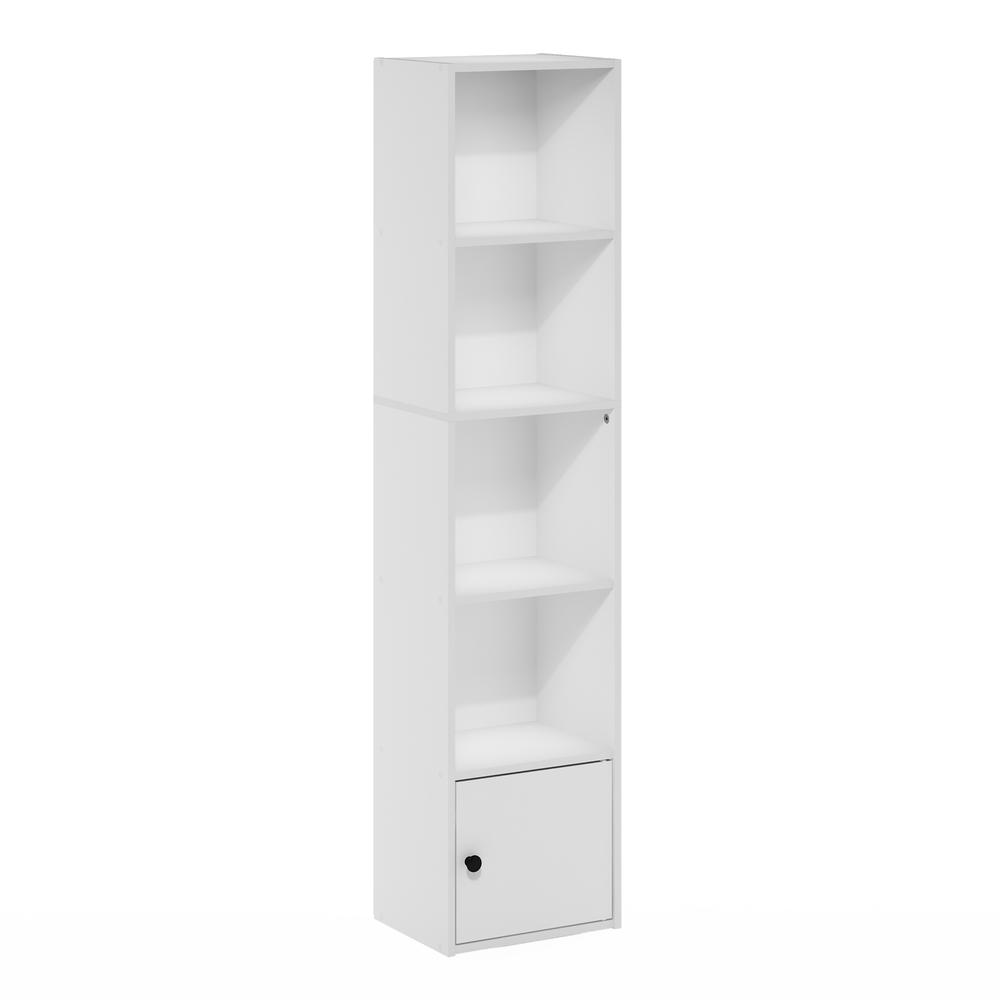 Furinno Luder 5-Tier Shelf Bookcase with 1 Door Storage Cabinet, White. Picture 1