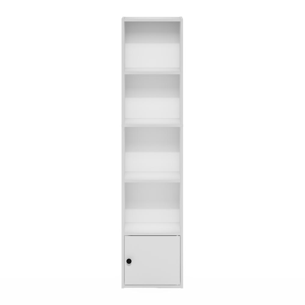Furinno Luder 5-Tier Shelf Bookcase with 1 Door Storage Cabinet, White. Picture 3
