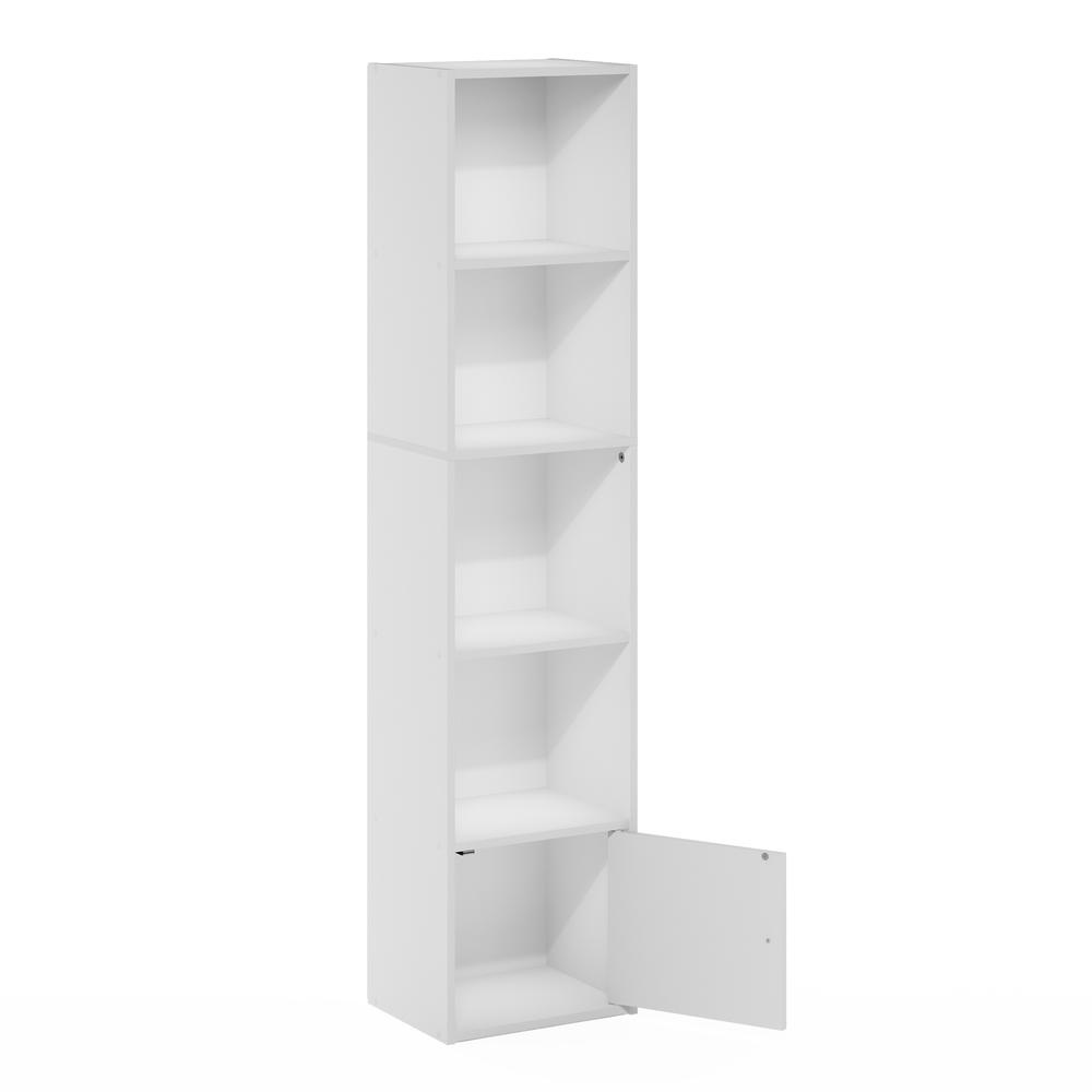 Furinno Luder 5-Tier Shelf Bookcase with 1 Door Storage Cabinet, White. Picture 4