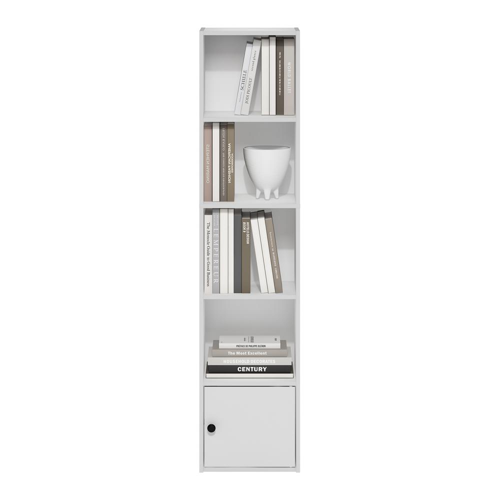 Furinno Luder 5-Tier Shelf Bookcase with 1 Door Storage Cabinet, White. Picture 5