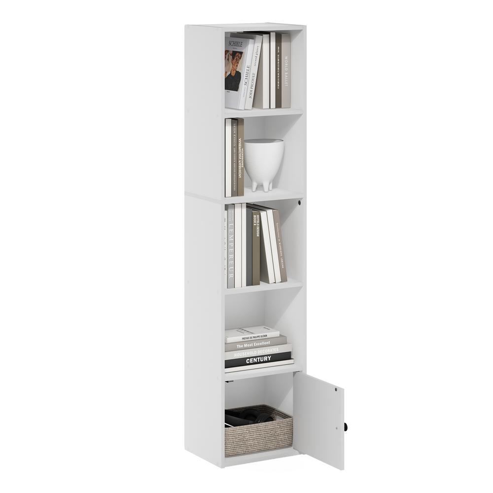 Furinno Luder 5-Tier Shelf Bookcase with 1 Door Storage Cabinet, White. Picture 6