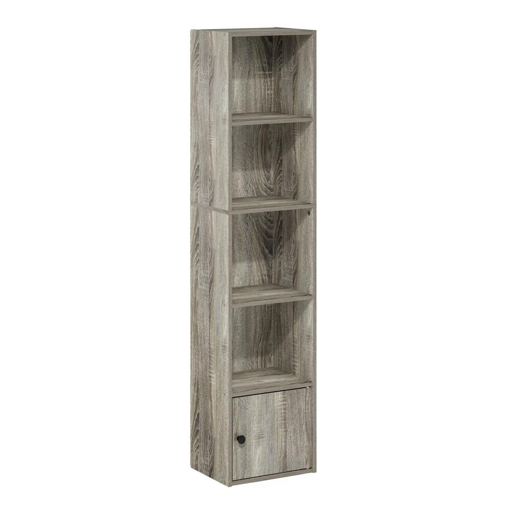 Furinno Luder 5-Tier Shelf Bookcase with 1 Door Storage Cabinet, French Oak. Picture 1