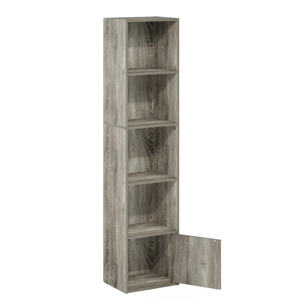 Furinno Luder 5-Tier Shelf Bookcase with 1 Door Storage Cabinet, French Oak. Picture 4