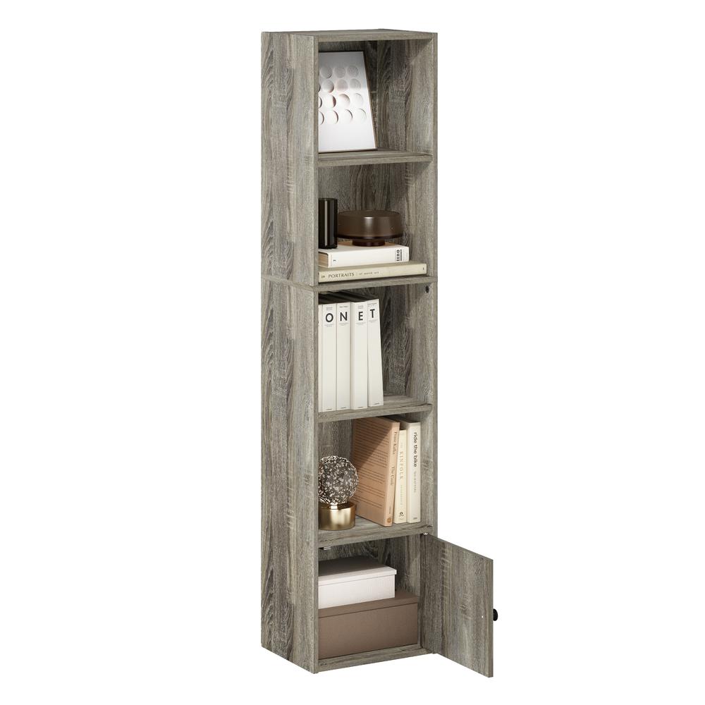 Furinno Luder 5-Tier Shelf Bookcase with 1 Door Storage Cabinet, French Oak. Picture 6